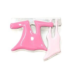 Pink Enamel Silver Tone 1997 Clothes Line Shirts Brooch Pin Vintage Springtime
